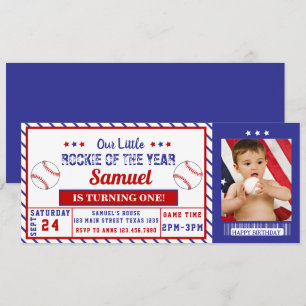 Rookie Jaar 1e Verjaardag Baseball Ticket Foto Kaart
