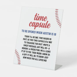 Rookie Jaar Baseball 1e Verjaardag Time Capsule Reclamebord Met Voetstuk
