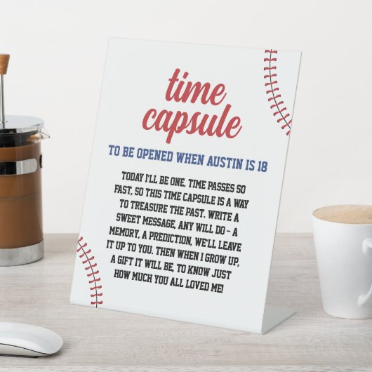 Rookie Jaar Baseball 1e Verjaardag Time Capsule Reclamebord Met Voetstuk (Insitu)