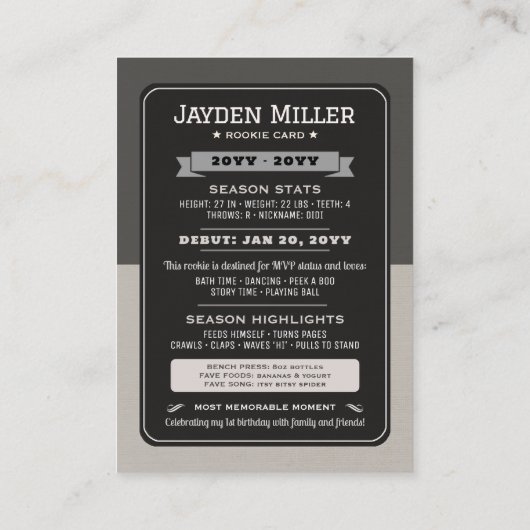 Rookie Jaar Basketbal 1e Verjaardag Trading Kaart Contactkaartje (Achterkant)