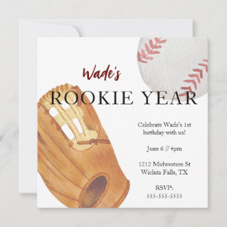Rookie Jaar Eerste Verjaardag Sport Honkbal Thema Kaart