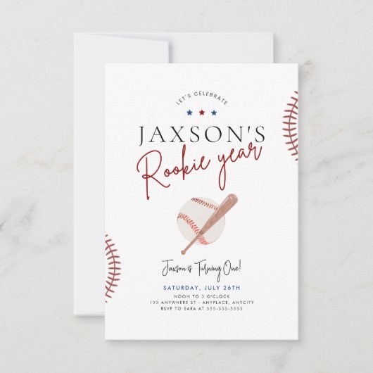 Rookie Jaar Eerste Verjaardag Uitnodiging Honkbal (Voorkant)