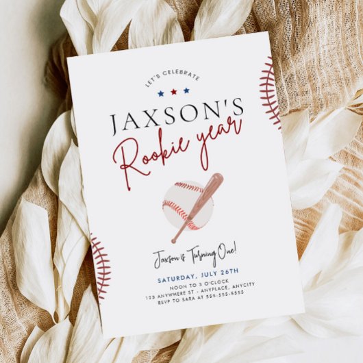 Rookie Jaar Eerste Verjaardag Uitnodiging Honkbal