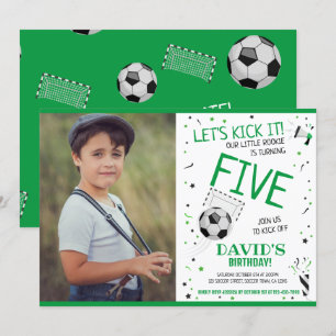 Rookie Let's Kick It Green Voetbal Foto Verjaardag Kaart