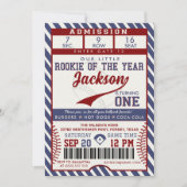 Rookie of the Year 1st Birthday Baseball Ticket Kaart (Voorkant)