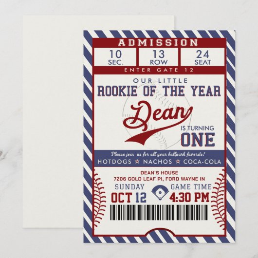 Rookie of the Year Birthday Baseball Ticket Kaart (Voorkant / Achterkant)