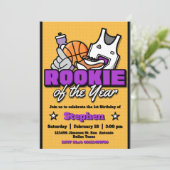 Rookie of the Year - Boy First Birthday Basketball Kaart (Staand voorkant)