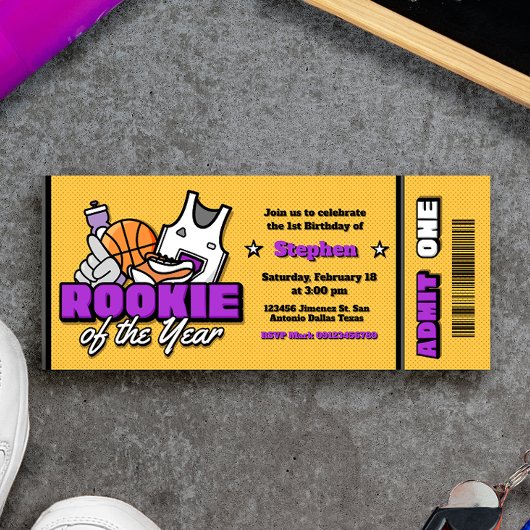 Rookie of the Year - Boy First Birthday Ticket Kaart