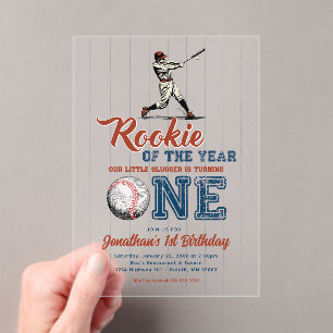 Rookie of the Year Honkbal 1e verjaardag Acryl Uitnodigingen