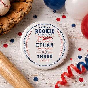 Rookie of the Year-honkbal 3e verjaardagsfeestje Ronde Button 3,2 Cm