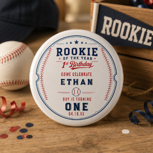 Rookie of the Year-honkbalkaartje 1e verjaardag Ronde Button 3,2 Cm