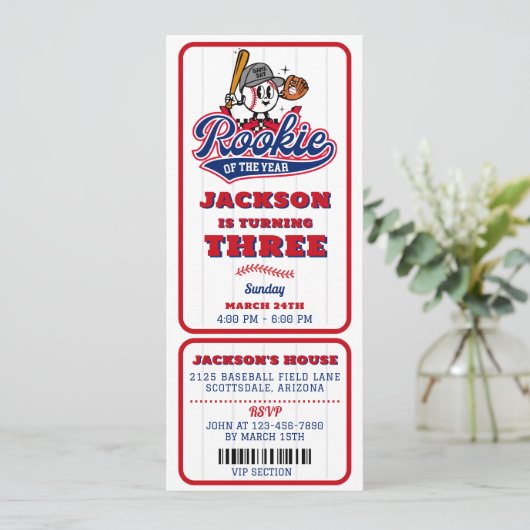 Rookie Of The Year-honkbalkaartje 3e verjaardag Kaart (Staand voorkant)
