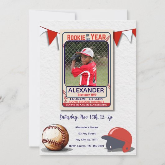 Rookie of the Year Photo Birthday Invitation Kaart (Voorkant)