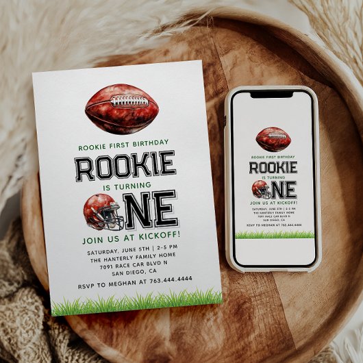 Rookie van het Jaar 1e Verjaardag Football Boy's Kaart