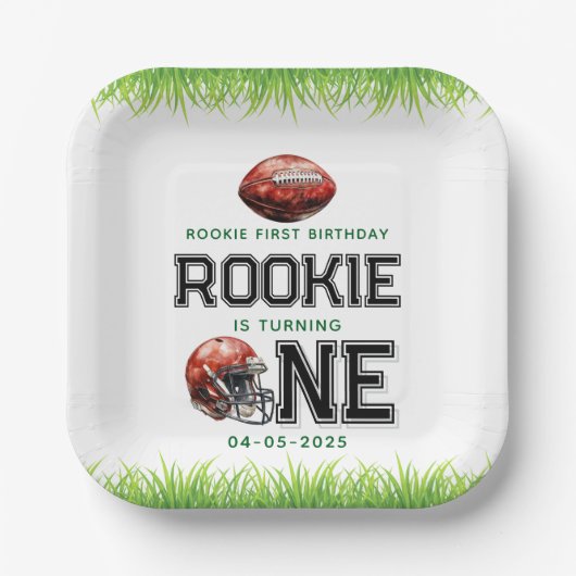 Rookie van het Jaar 1e Verjaardag Football Boy's Papieren Bordje (Voorkant)