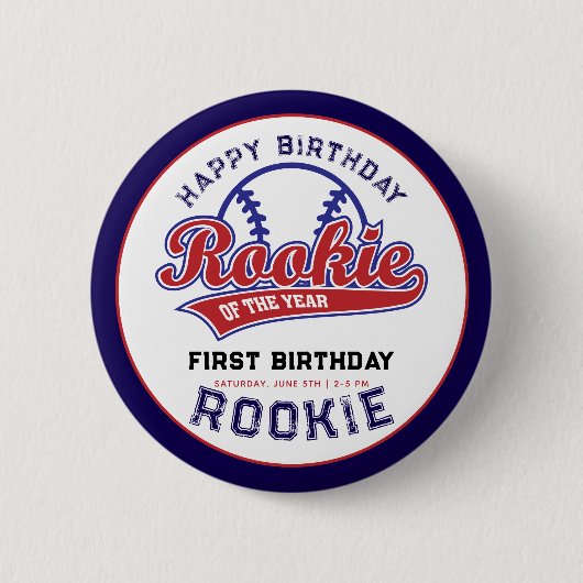 Rookie van het Jaar 1e verjaardag honkbal Ronde Button 5,7 Cm (Voorkant)