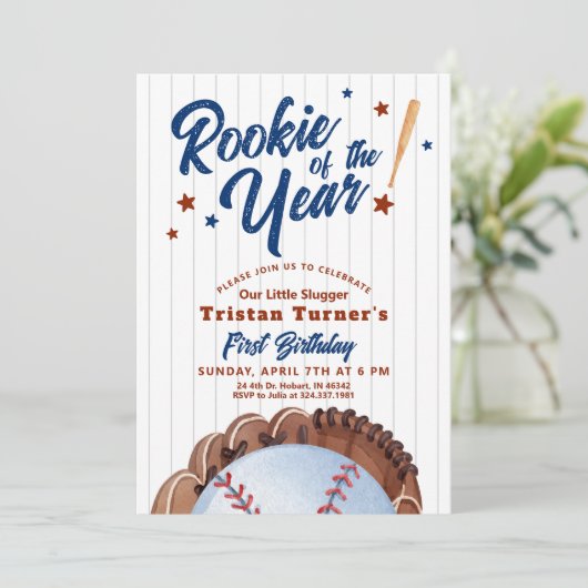 Rookie van het jaar 1e verjaardag uitnodiging (Staand voorkant)