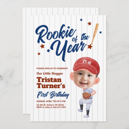 Rookie van het Jaar 1e Verjaardag Uitnodiging Foto (Voorkant / Achterkant)