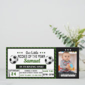 Rookie van het Jaar 1e Verjaardag Voetbal Foto Kaart (Staand voorkant)