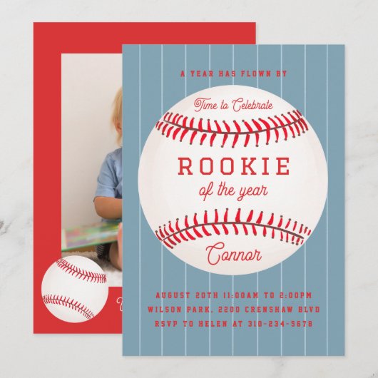 Rookie van het jaar 1e Verjaardagsfeestuitnodiging Kaart (Voorkant / Achterkant)