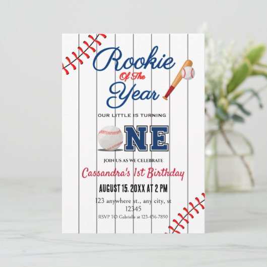 Rookie van het Jaar 1e Verjaardagsfeestuitnodiging Kaart (Staand voorkant)
