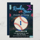 Rookie van het Jaar 1e Verjaardagsfeestuitnodiging Kaart (Voorkant / Achterkant)