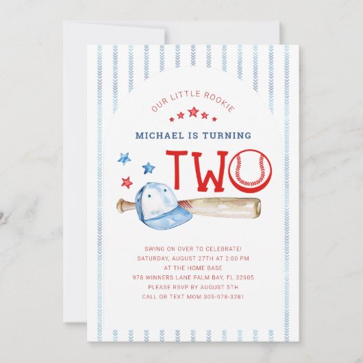Rookie van het Jaar 2e verjaardag Baseball Party Kaart (Voorkant)