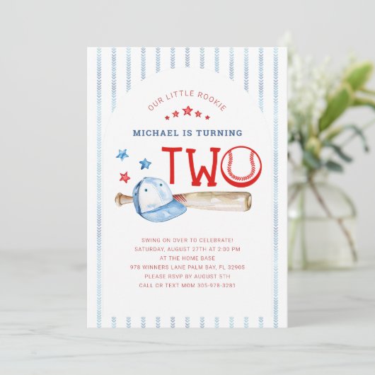 Rookie van het Jaar 2e verjaardag Baseball Party Kaart (Staand voorkant)