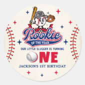 Rookie van het Jaar Baseball 1e Verjaardag Sticker (Voorkant)