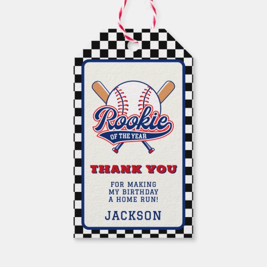 Rookie van het Jaar Baseball Custom verjaardagsfee Cadeaulabel (Achterkant)