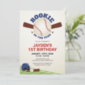 Rookie van het Jaar Baseball Red Blue Birthday Kaart (Staand voorkant)