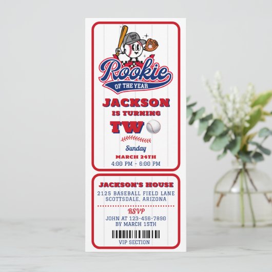 Rookie van het Jaar Baseball Ticket 2e verjaardag Kaart (Staand voorkant)