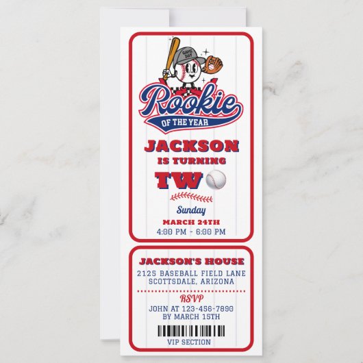 Rookie van het Jaar Baseball Ticket 2e verjaardag Kaart (Voorkant)
