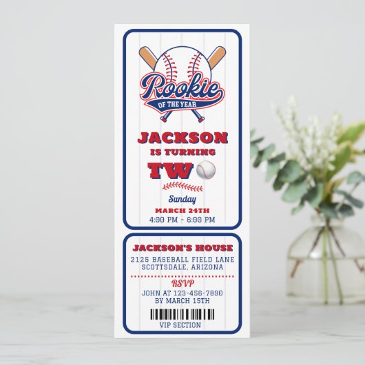 Rookie van het Jaar Baseball Ticket 2e verjaardag Kaart (Staand voorkant)