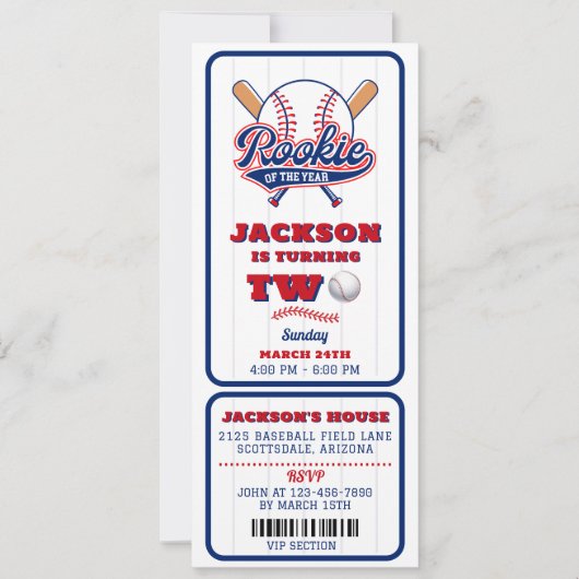 Rookie van het Jaar Baseball Ticket 2e verjaardag Kaart (Voorkant)