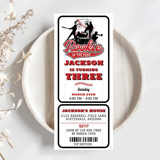 Rookie van het Jaar Baseball Ticket 3e verjaardag Kaart