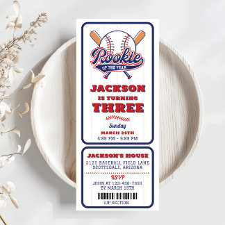 Rookie van het Jaar Baseball Ticket 3e verjaardag Kaart