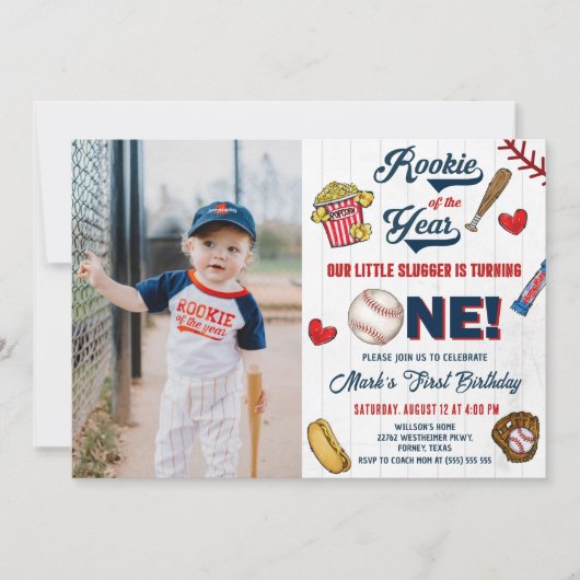 Rookie van het Jaar  Baseball Verjaardag Foto Kaart (Voorkant)