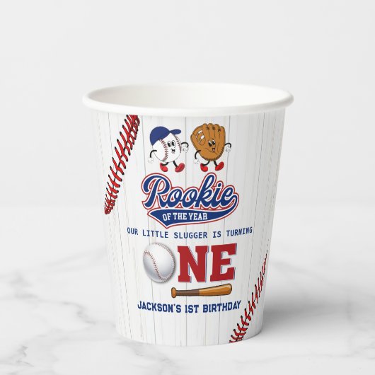 Rookie van het Jaar Baseball Verjaardag Papieren C Papieren Bekers (Achterkant)