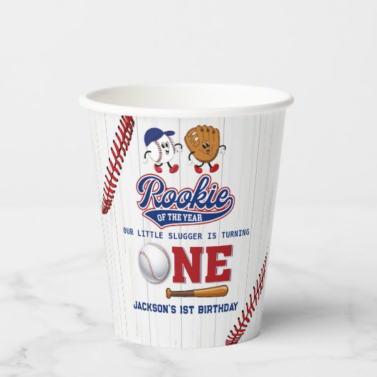 Rookie van het Jaar Baseball Verjaardag Papieren C Papieren Bekers (Voorkant)