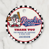 Rookie van het Jaar Baseball Verjaardag Party Cust Bedankjes Labels (Voorkant)
