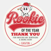 Rookie van het Jaar Baseball Verjaardag Party Cust Ronde Sticker (Voorkant)