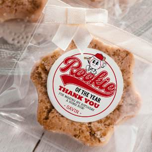 Rookie van het Jaar Baseball Verjaardag Party Cust Ronde Sticker