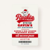 Rookie van het Jaar Baseball Verjaardag Party Favo Badge (Voorkant)