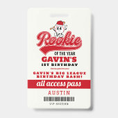Rookie van het Jaar Baseball Verjaardag Party Favo Badge (Voorzijde)