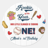 Rookie van het Jaar Baseball Verjaardag Sticker (Voorkant)