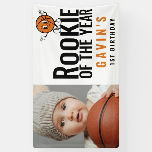 Rookie van het Jaar Basketbal Vinyl Verjaardag Spandoek (Verticaal)