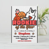 Rookie van het Jaar - Boy First Birthday Basketbal Kaart (Staand voorkant)