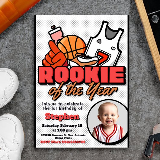 Rookie van het Jaar - Boy First Birthday Basketbal Kaart