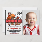 Rookie van het Jaar - Boy First Birthday Basketbal Kaart (Voorkant)